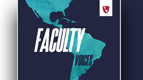 DRCLAS Faculty voices logo (text on top of illustration of Latin America)
