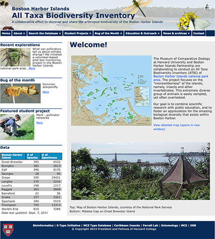 Screenshot of old BHI ATBI homepag, header image with column of options on left
